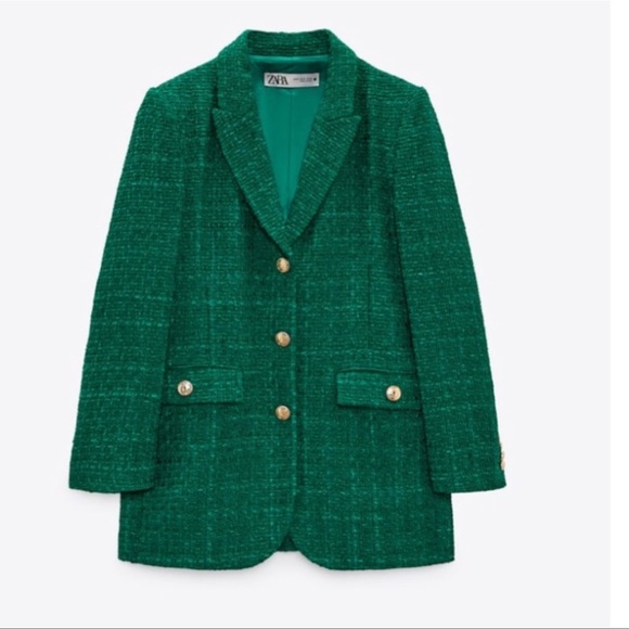 Zara Green Textured Weave Blazer - Picture 15 of 15